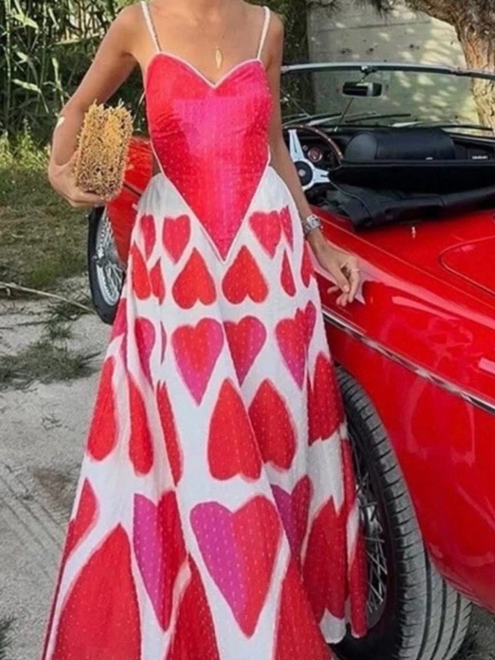 FARM Rio Red and White Heart-Print Maxi Dress